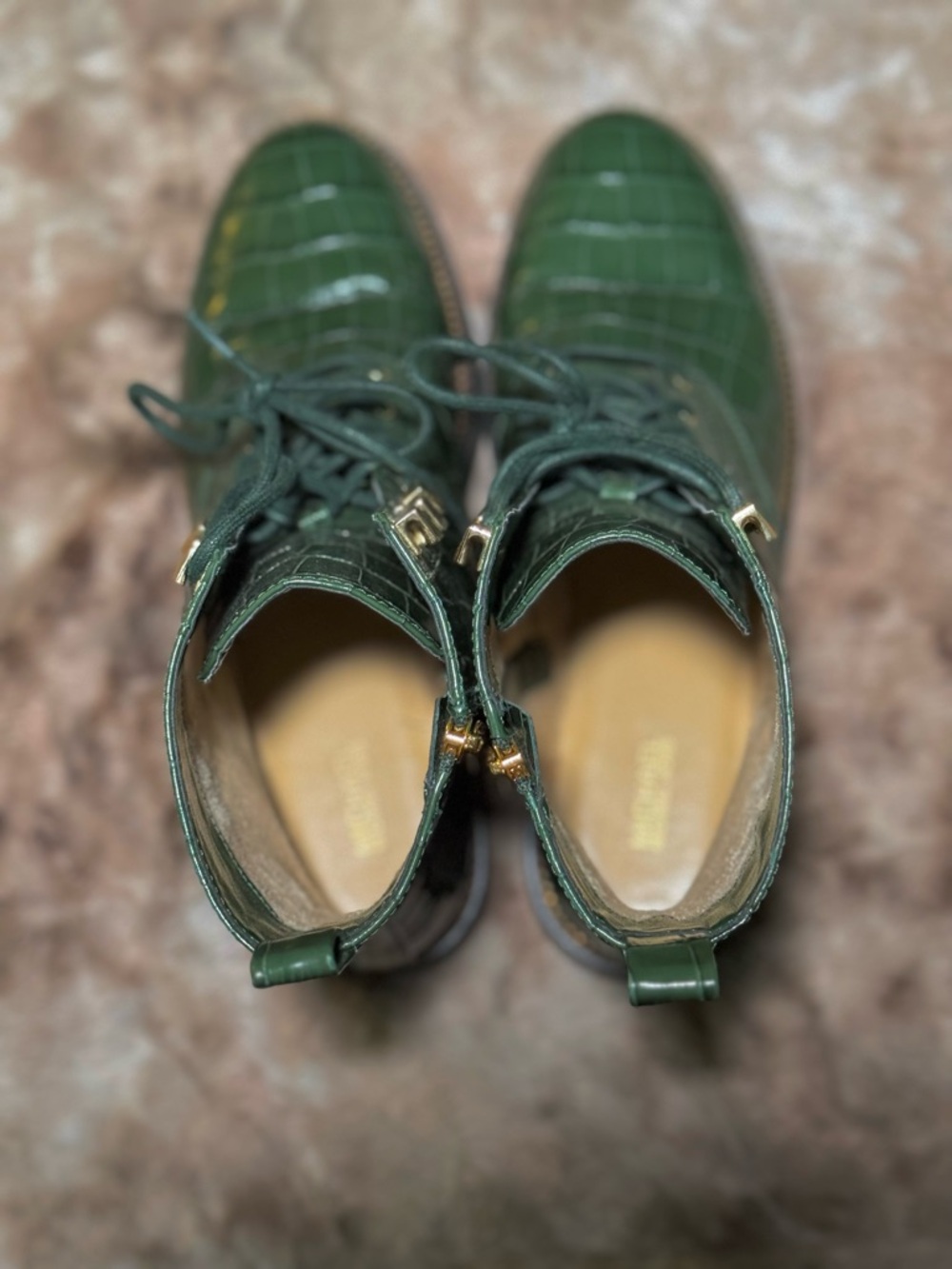 Michael Kors Green Crocodile-Embossed Leather Lace-Up Boots - Picture 9 of 10